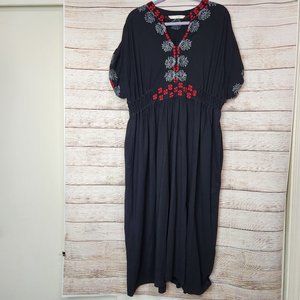 Wayward Fancies eShakti Womens Embroidered Chambray Dress Size L Floral Black